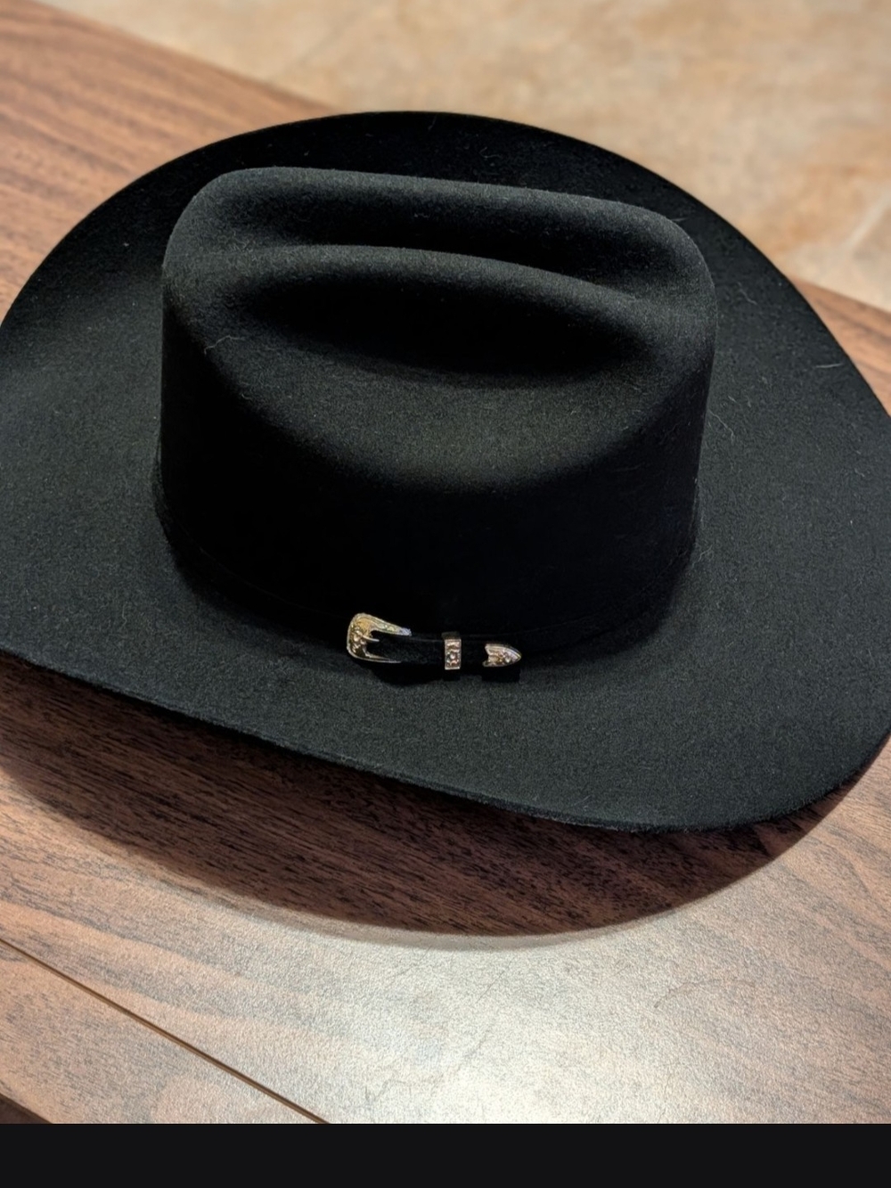 El General Black Western Felt Hat with Brass Buckle Accent